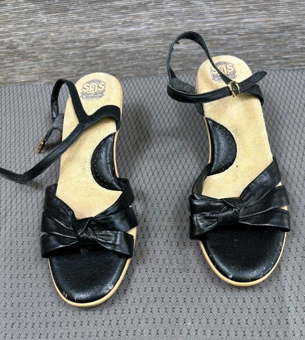 SAS Black Woven Leather Slingback Sandals with Buckle Size 9